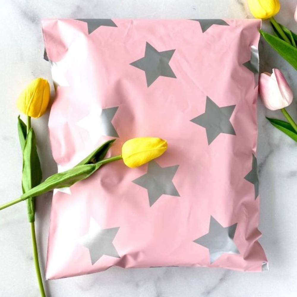 10x13 Poly Mailers | set of 25 silver stars Design | Shipping Mail Bags